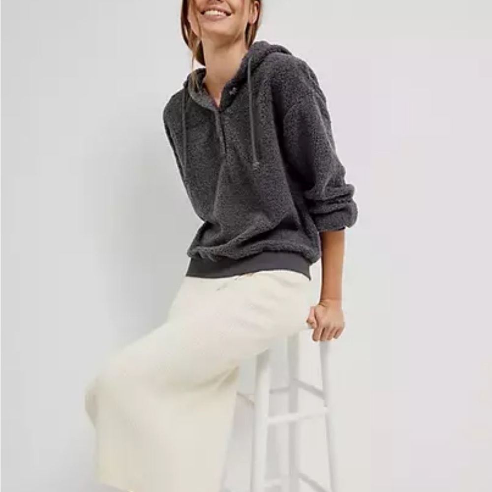Anthropologie Current Air Sherpa Hoodie Gray Faux Shearling Sweater Size S - Picture 2 of 13